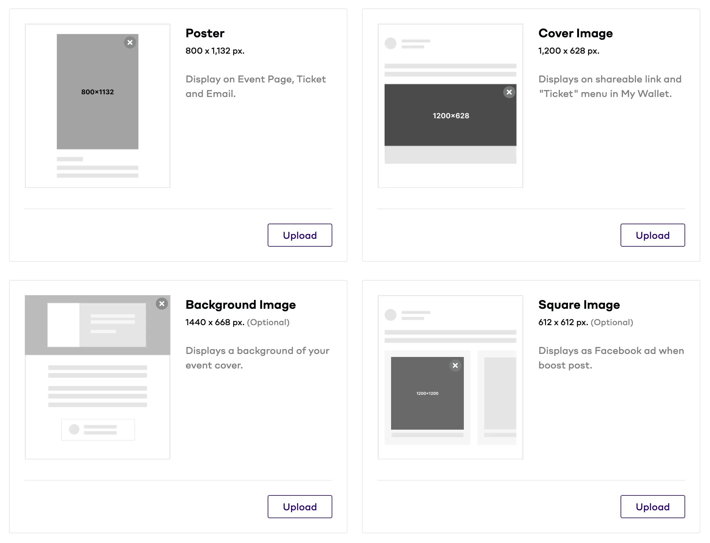 The image displays various templates for different types of social media content, including a poster, cover image, background image, and square image. Each template has a placeholder for the actual content, with labels indicating the purpose and dimensions of each type of content.